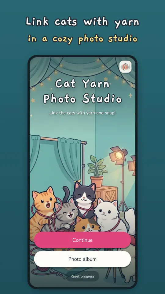 Title screen of Cat Yarn Photo Studio with a pile of cats