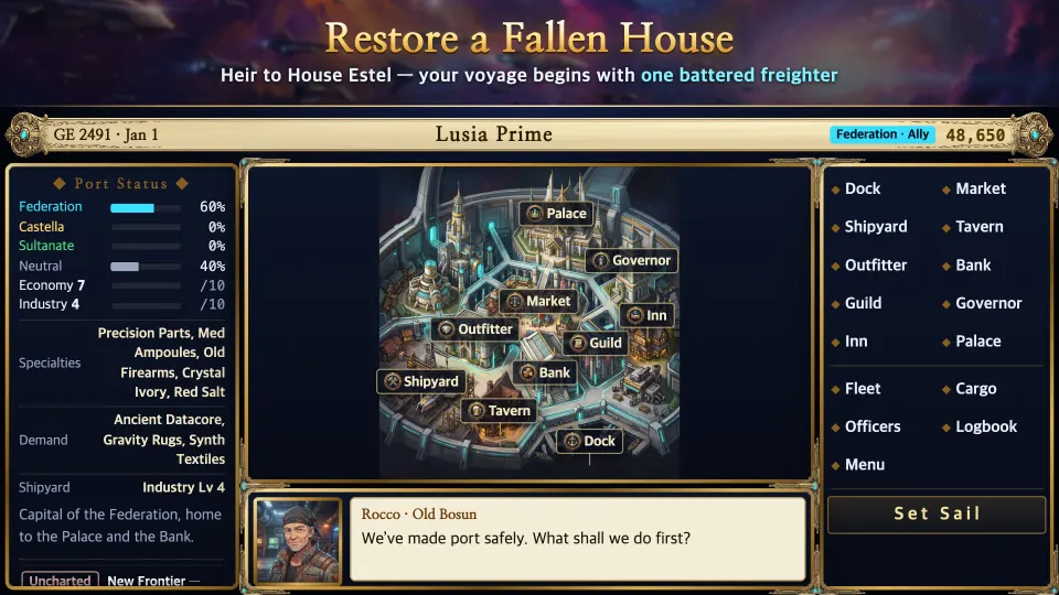 Port map of Lusia Prime with facilities and orders