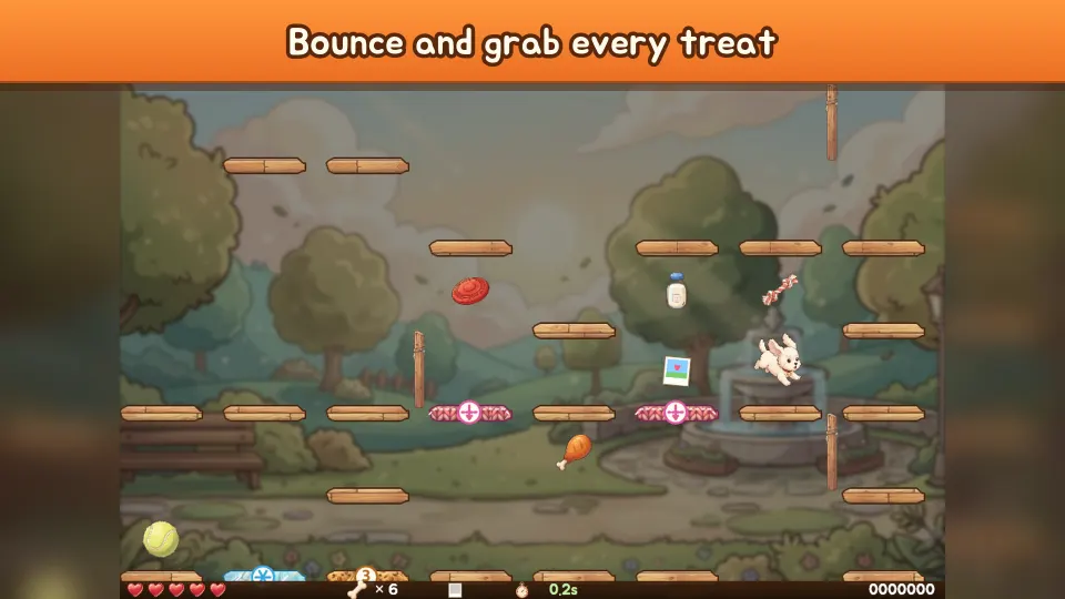 Kongi jumps between platforms collecting treats in the park stage