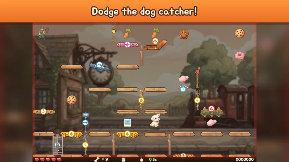 A chase stage at the train station, running from the dog catcher