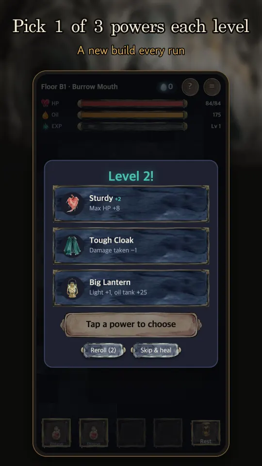 Picking 1 of 3 powers on level up