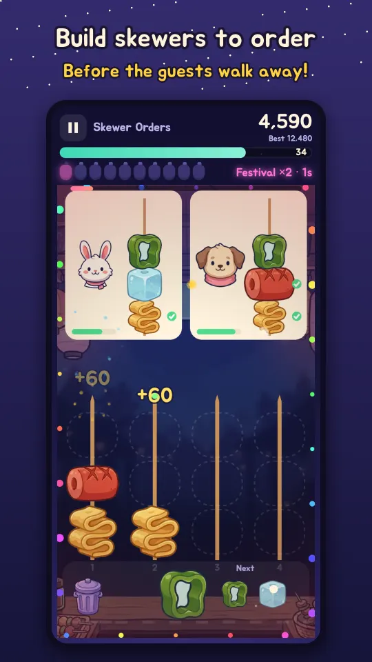 Skewer Orders: thread ingredients in the ticket order