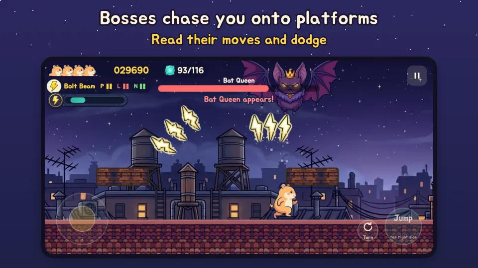 The Bat Queen boss chasing Sparky onto platforms