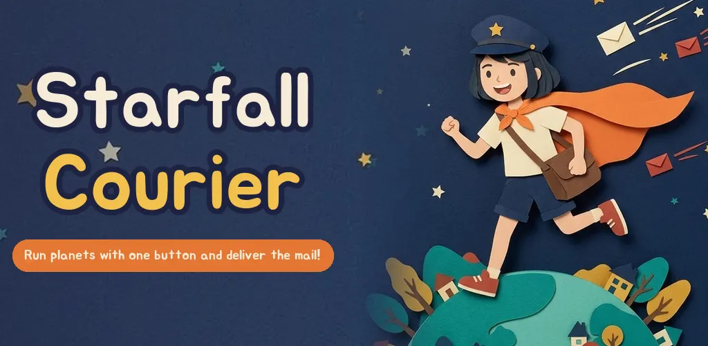 Nuri the courier running across a tiny papercraft planet with a letter in hand