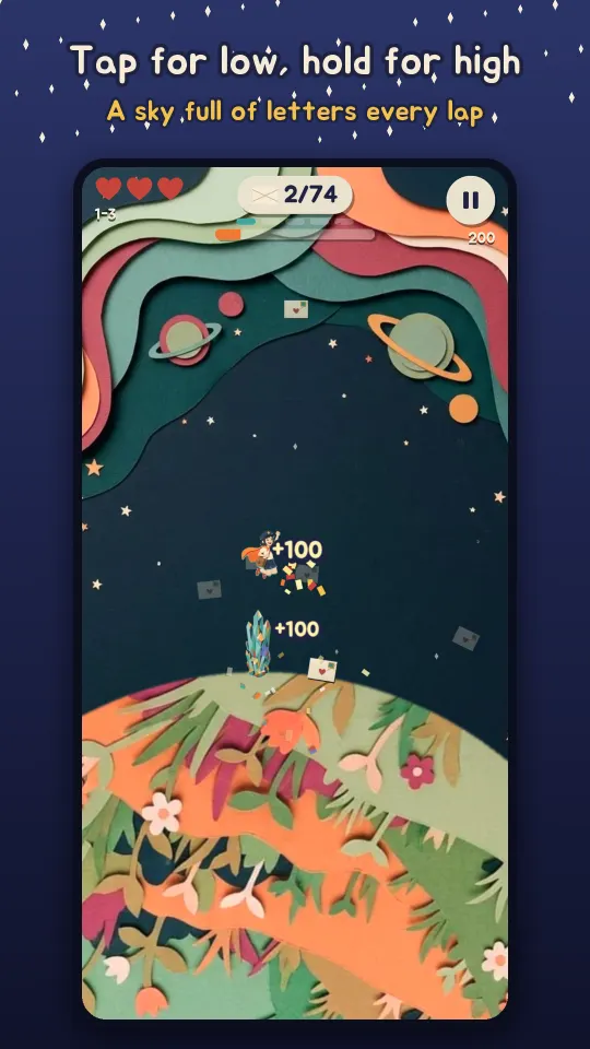 Jumping by press length to collect new letters every lap