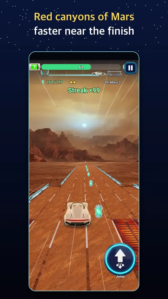 A red Martian canyon that gets faster near the finish