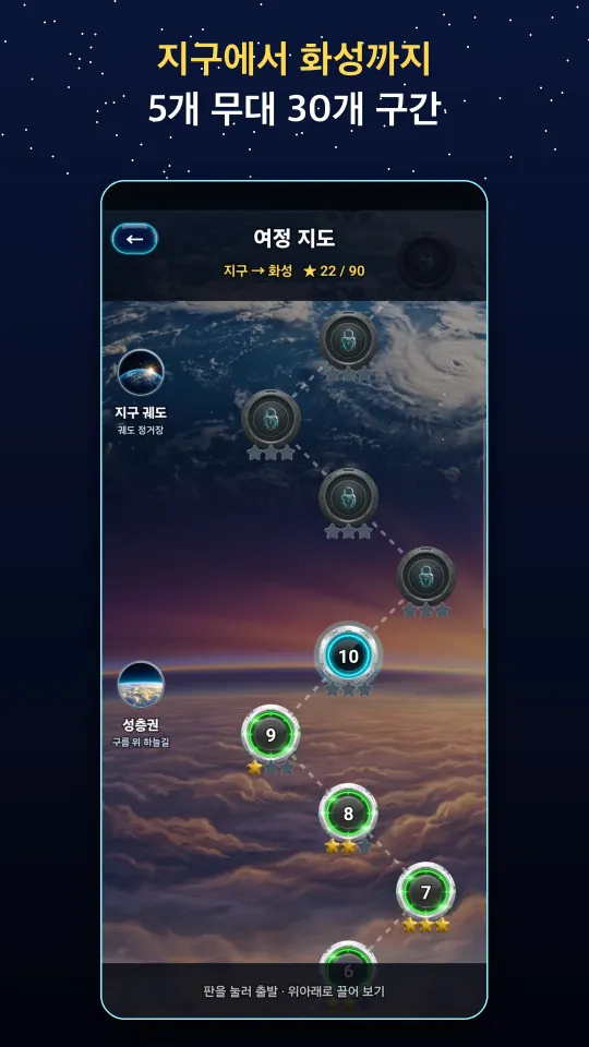 지구에서 화성까지 5개 무대 30개 구간 여정 지도